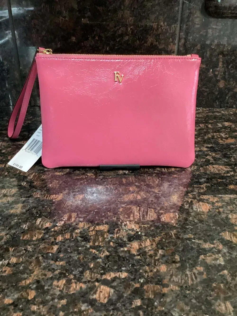 Frances Valentine Pink Crinkled Patent Leather Clutch Wristlet - Picture 1 of 11